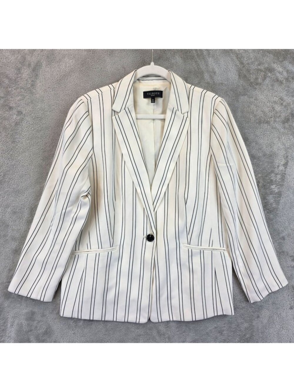 Talbots Blazer Womens 16P White Striped One Button Lined Jacket Career Work